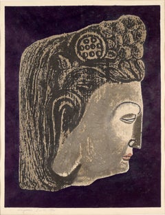Buddha Head - Mid Century Japanese Woodcut Print