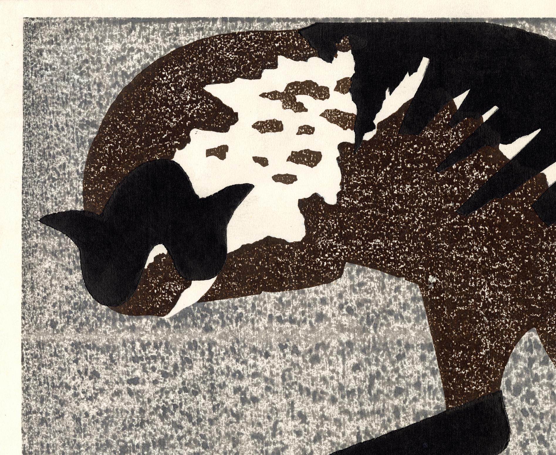 Cat and Kittens (Mutterliebe) (Moderne), Print, von Kiyoshi Saitō