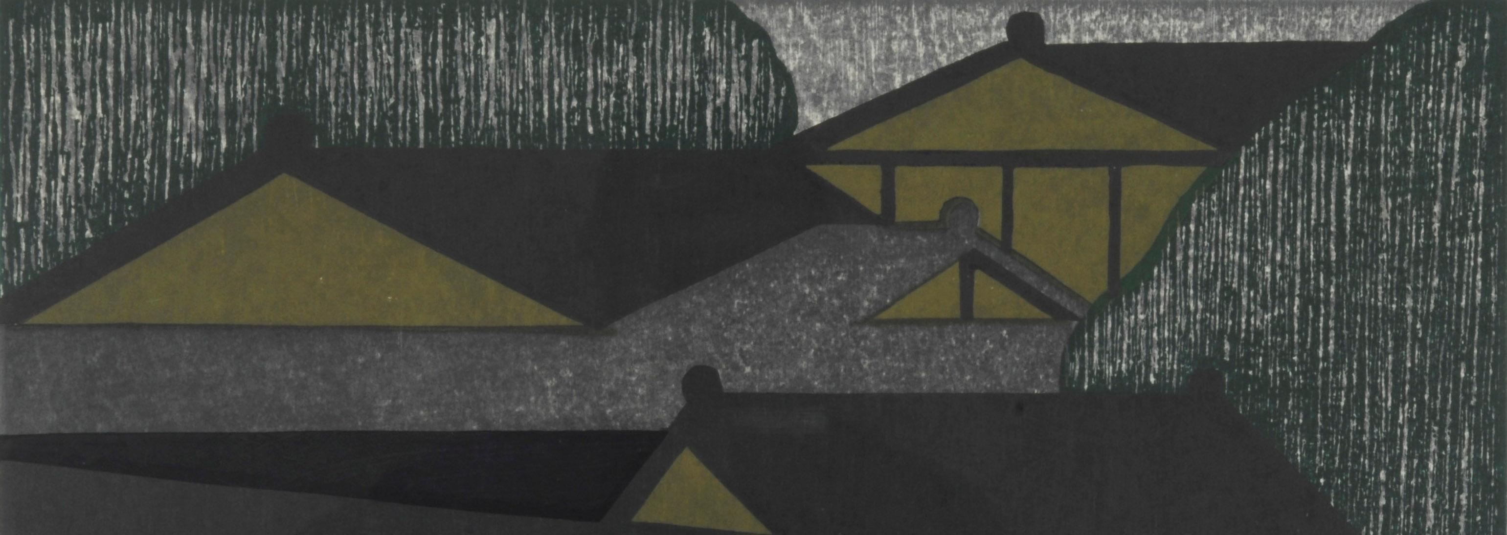 House in Kyoto
Color woodcut, 1963
Signed in white brush bottom left of image, along with the artist's red stamp (see photo)
Titled, dated and numbered in pencil bottom margin (see photos)
Edition: 100 (69/100) (see photo)
Condition: