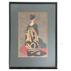 Vintage Kiyoshi Saito, Japanese Woodblock Print Maiko Kyoto Geisha Signed