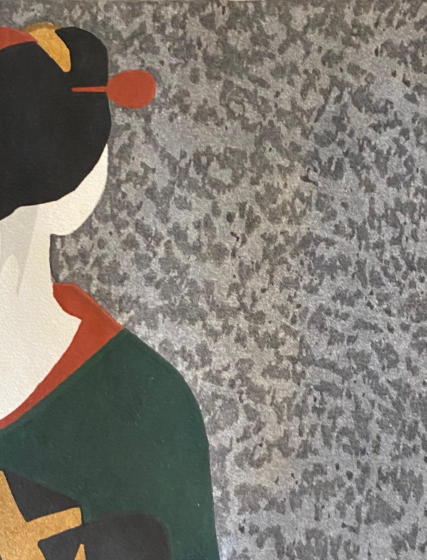 Papier Kiyoshi Saito Signed Japanese Showa Woodblock Geisha Print Maiko Kyoto 1 en vente