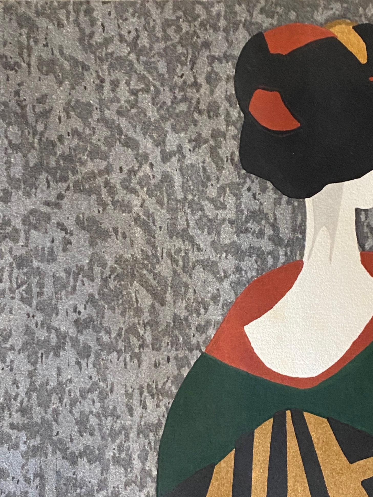 Kiyoshi Saito Signed Japanese Showa Woodblock Geisha Print Maiko Kyoto 1 en vente 1