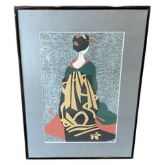 Kiyoshi Saito Signed Japanese Showa Woodblock Geisha Print Maiko Kyoto 1