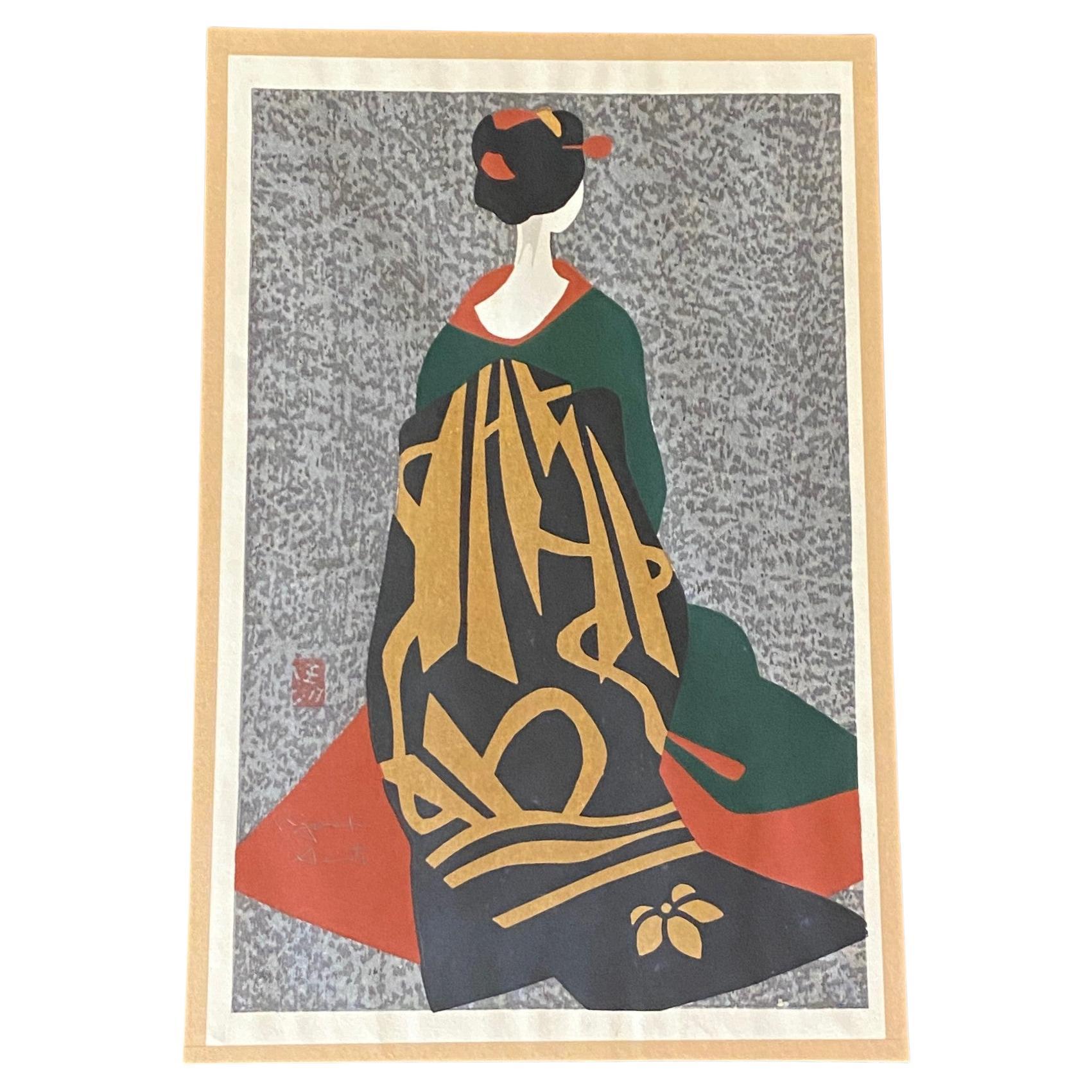 Kiyoshi Saito Signed Japanese Showa Woodblock Geisha Print Maiko Kyoto 1