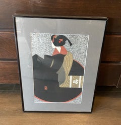Kiyoshi Saito Signed Japanese Showa Woodblock Geisha Print Maiko Kyoto 2