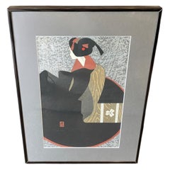 Kiyoshi Saito Signed Japanese Showa Woodblock Geisha Print Maiko Kyoto 2