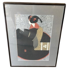 Kiyoshi Saito Signed Japanese Showa Woodblock Geisha Print Maiko Kyoto 2