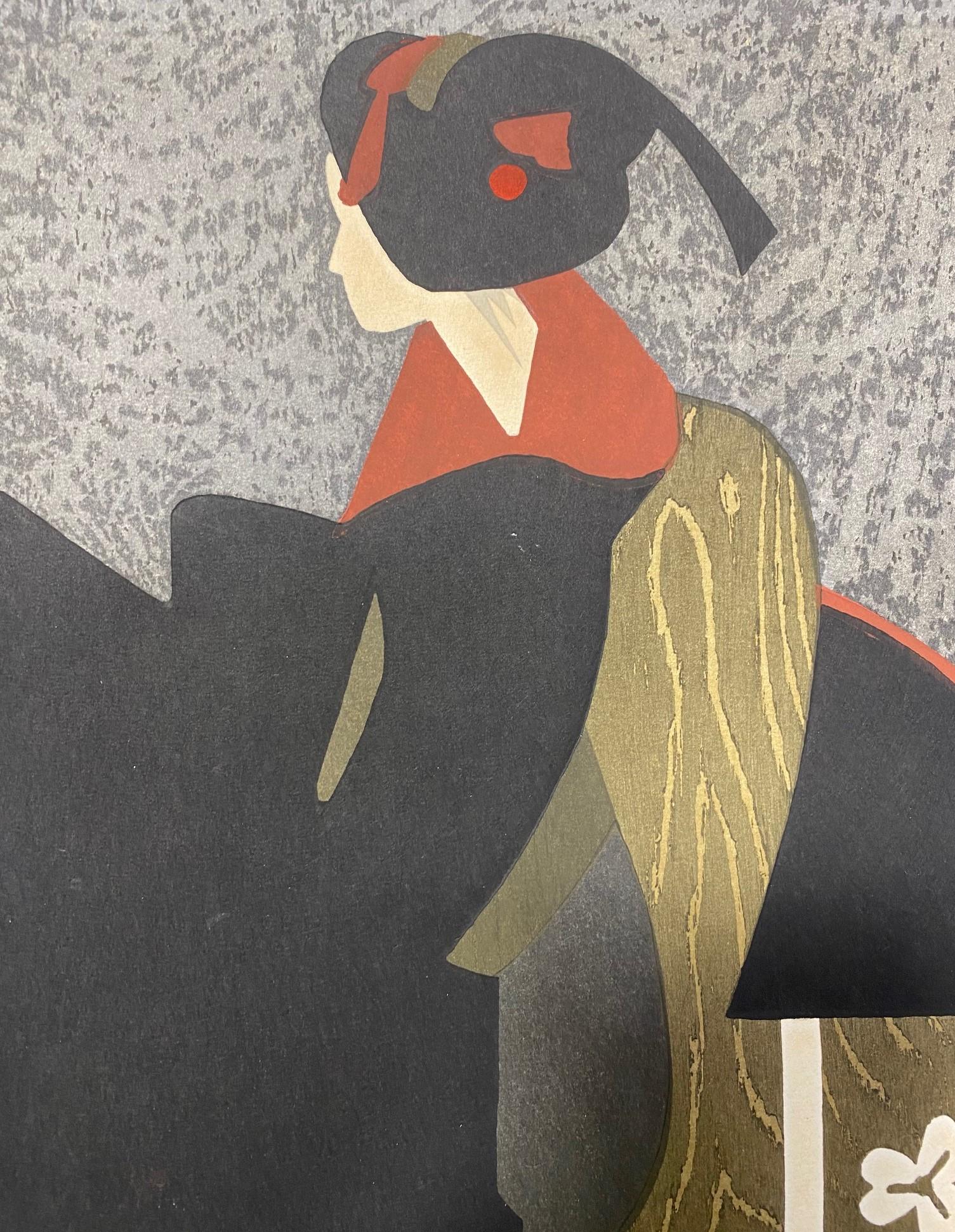 Kiyoshi Saito Signed Japanese Woodblock Geisha Print Maiko Kyoto 2 In Good Condition For Sale In Studio City, CA