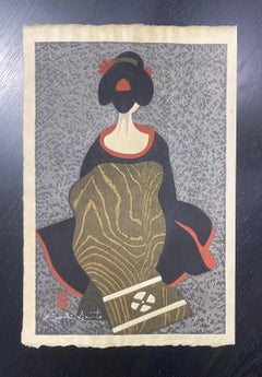 Kiyoshi Saito, signierter japanischer Holzschnitt mit Geisha-Druck Maiko Kyoto 3