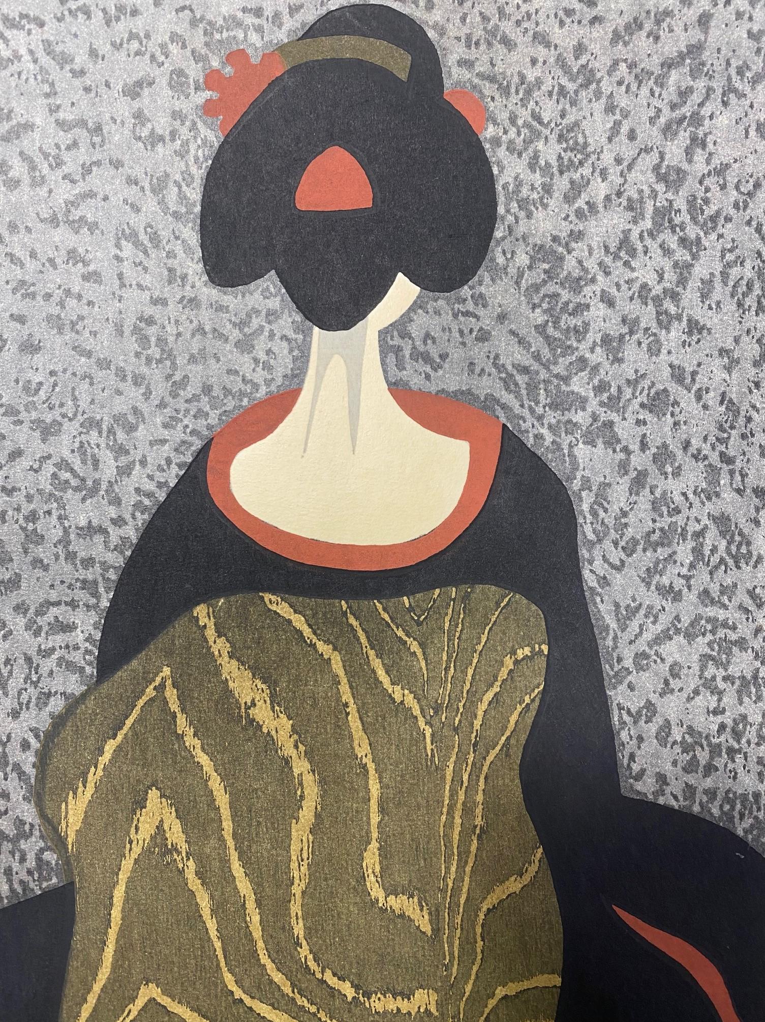 Kiyoshi Saito Signed Japanese Woodblock Geisha Print Maiko Kyoto 3 In Good Condition For Sale In Studio City, CA