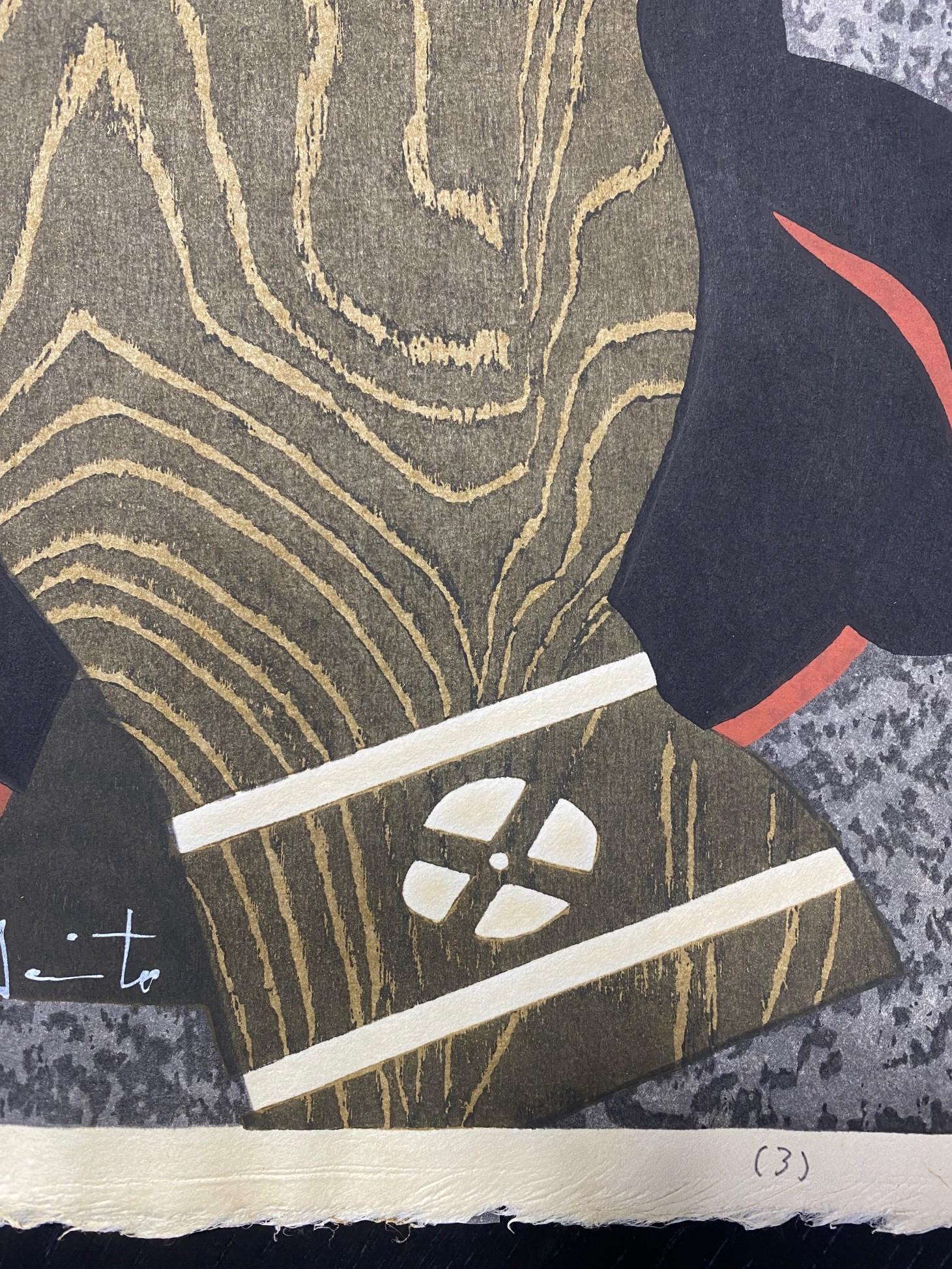 Metà XX secolo Kiyoshi Saito firma la stampa geisha in woodblock giapponese Maiko Kyoto 3 in vendita