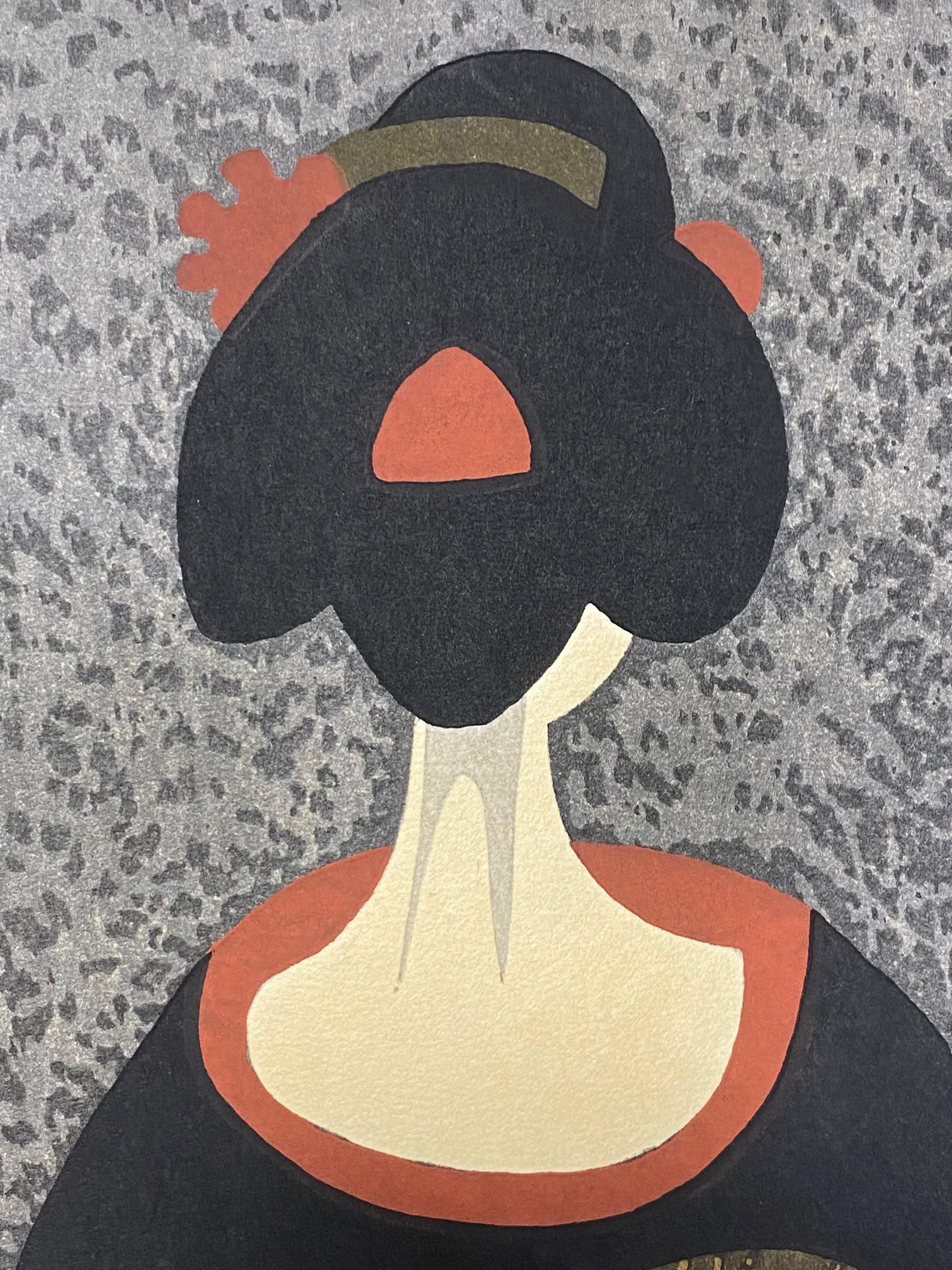 Carta Kiyoshi Saito firma la stampa geisha in woodblock giapponese Maiko Kyoto 3 in vendita