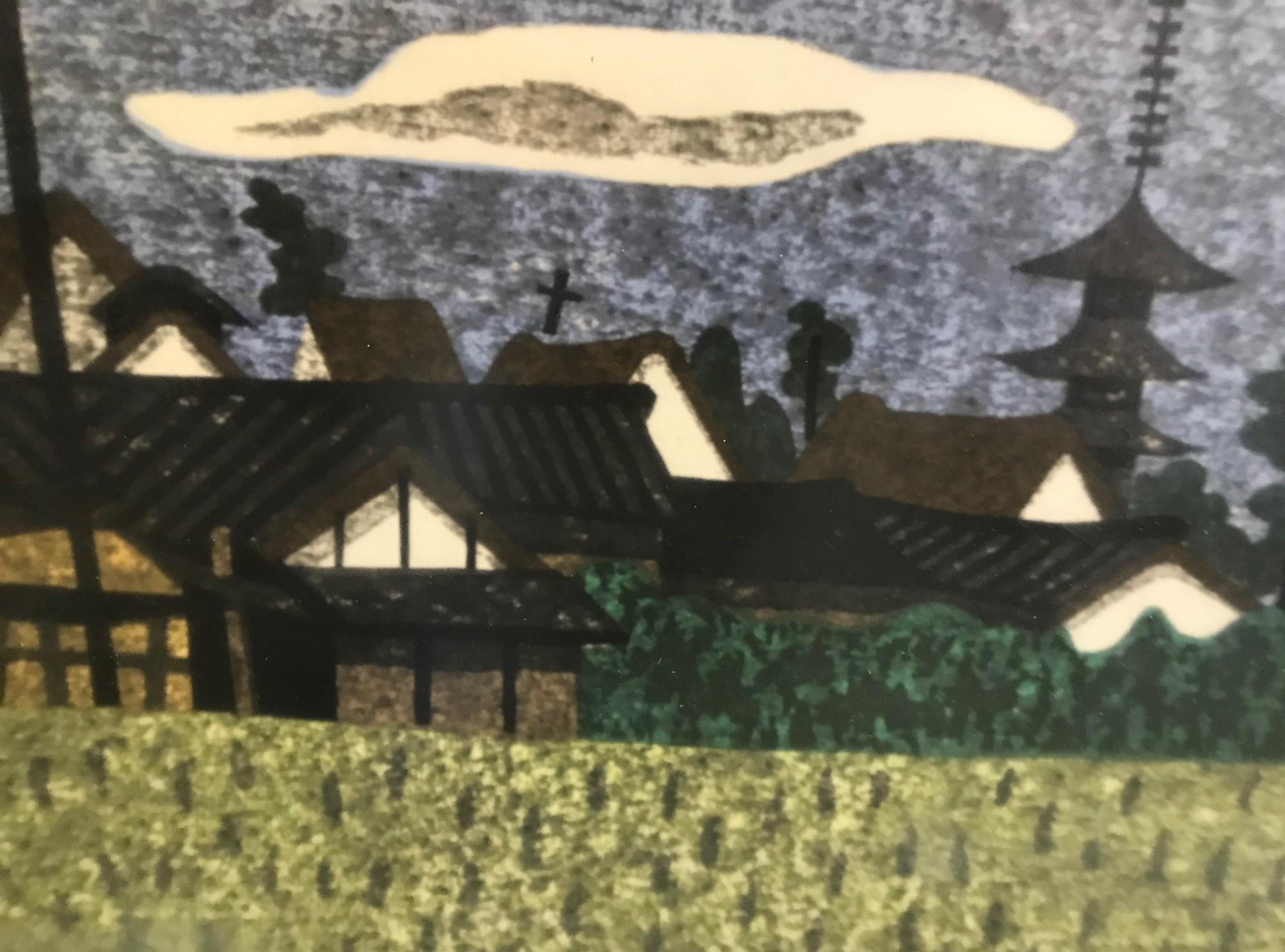 Mid-20th Century Kiyoshi Saito Signed Japanese Woodblock Print of Village Landscape Aizu, 1960s