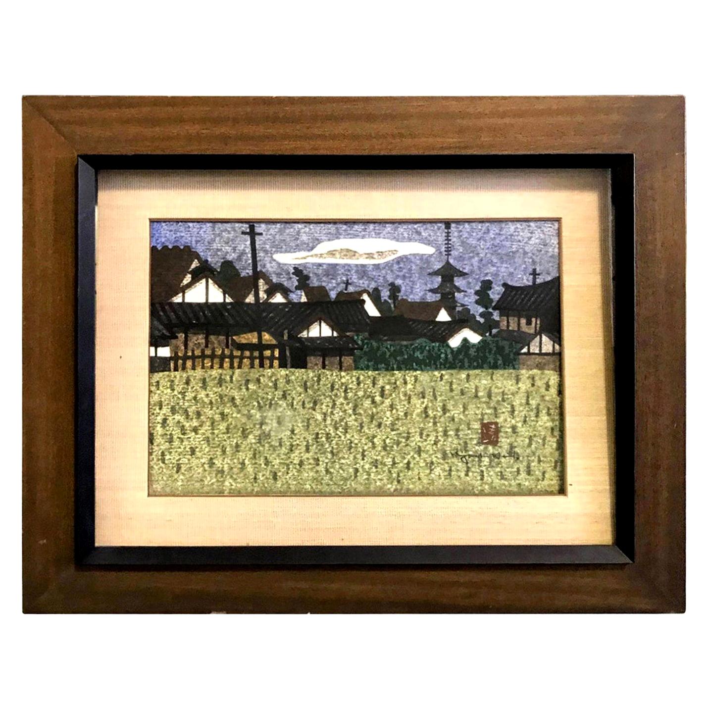 Kiyoshi Saito Signed Japanese Woodblock Print of Village Landscape Aizu, 1960s