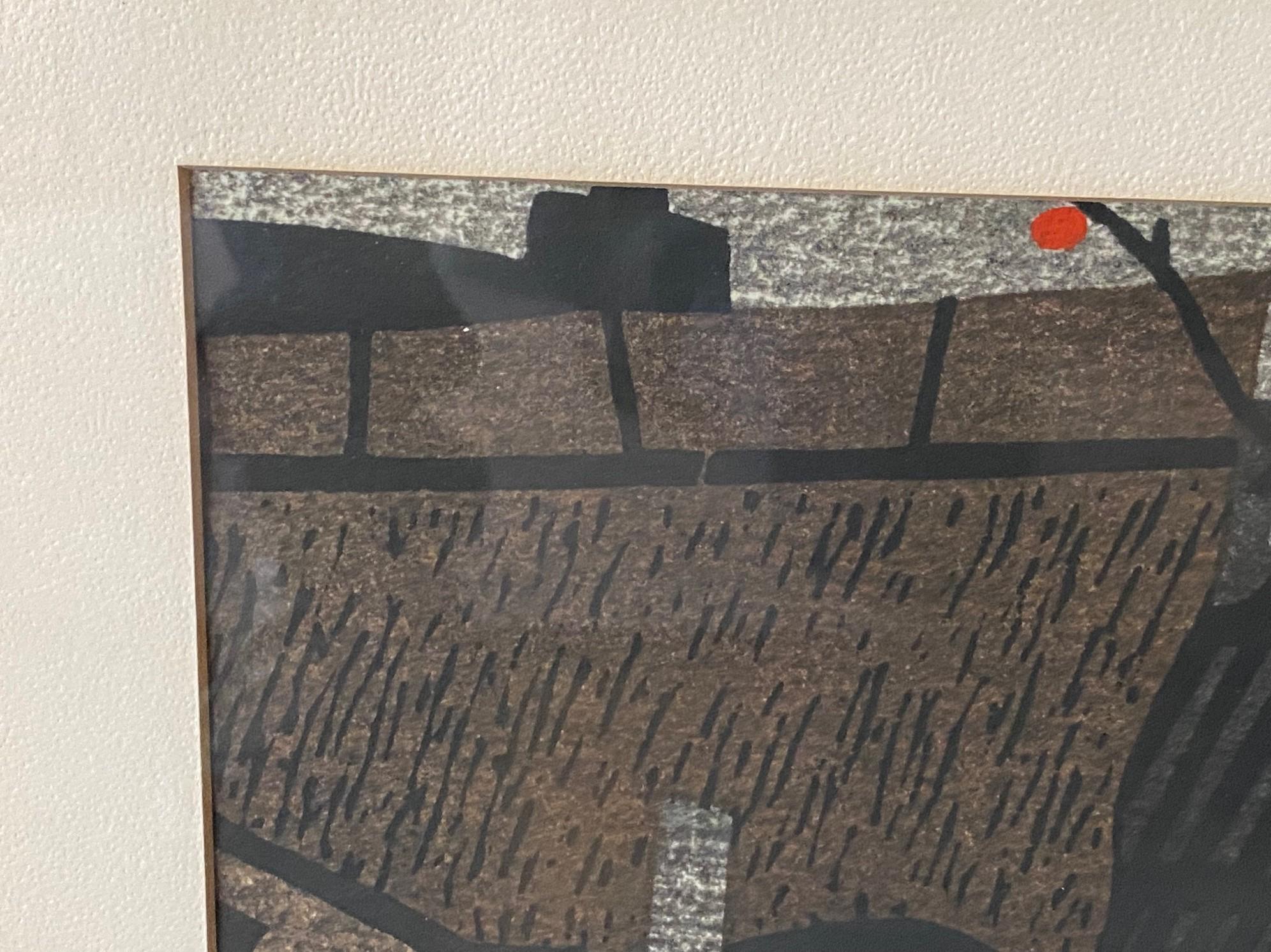 Kiyoshi Saito firma la stampa su blocco di legno giapponese Persimmons Street, circa 1960 in vendita 6