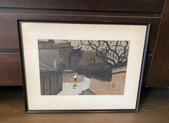 Kiyoshi Saito Signed Japanese Woodblock Print Persimmons Street, circa 1960