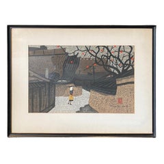 Kiyoshi Saito Signierter Japanischer Farbholzschnitt Persimmons Street, um 1960