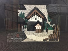 Kiyoshi Saito Signed Japanese Showa Woodblock Print Storage House, circa 1960