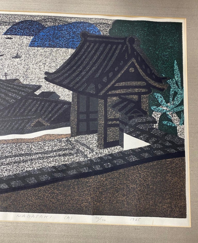 Kiyoshi Saito Signed Limited Edition Japanese Woodblock Print Hirato Nagasaki A In Good Condition For Sale In Studio City, CA