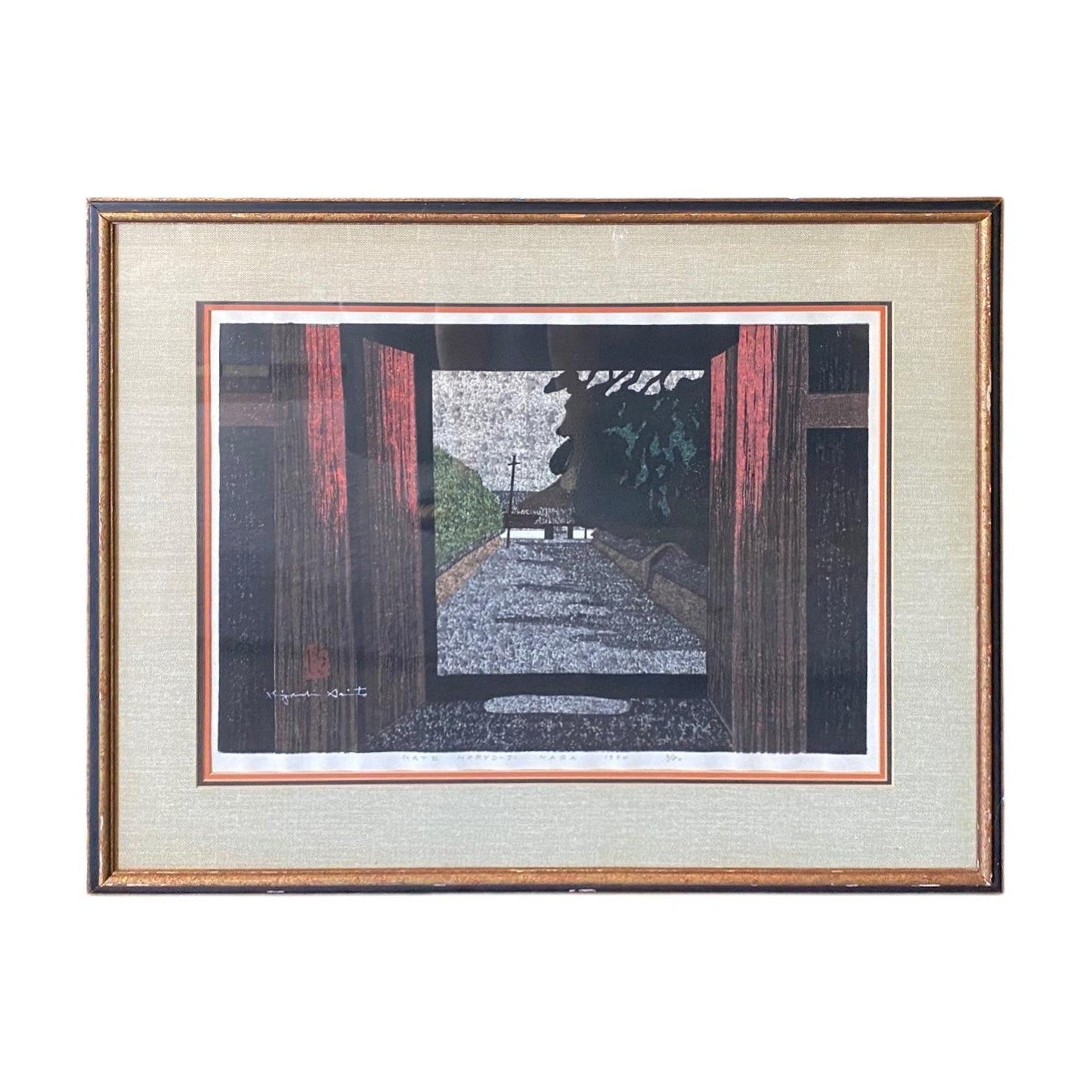 Kiyoshi Saito Signed Limited Edition Japanese Woodblock Print Horyu-ji Nara