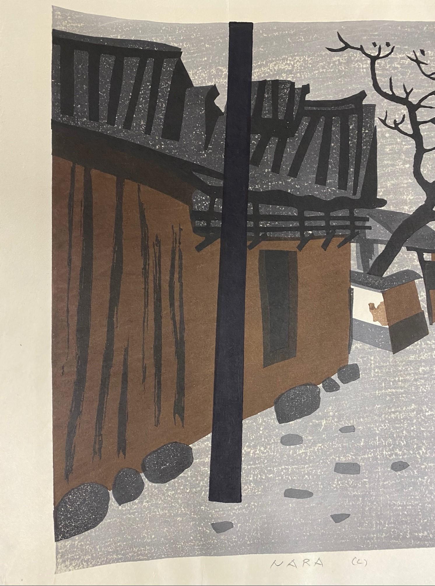 Kiyoshi Saito, signierter japanischer Holzschnitt in limitierter Auflage, Nara, C, 1962 im Zustand „Gut“ im Angebot in Studio City, CA