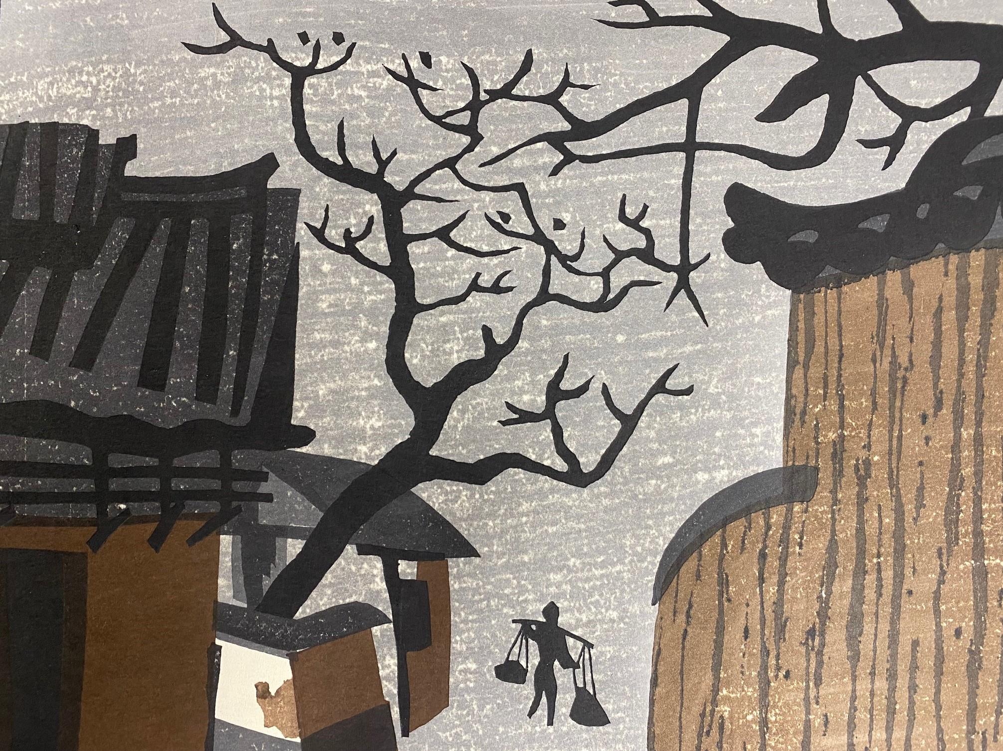 Showa Kiyoshi Saito Signed Limited Edition Japanese Woodblock Print Nara, circa 1962 For Sale