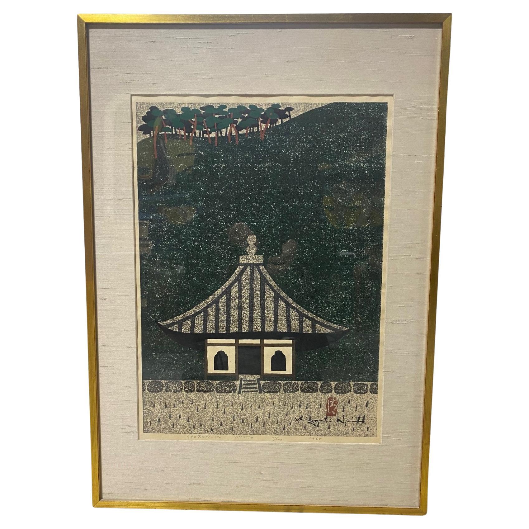 Kiyoshi Saito, signierter japanischer Holzschnitt Syoren-In Kyoto, limitierte Auflage im Angebot