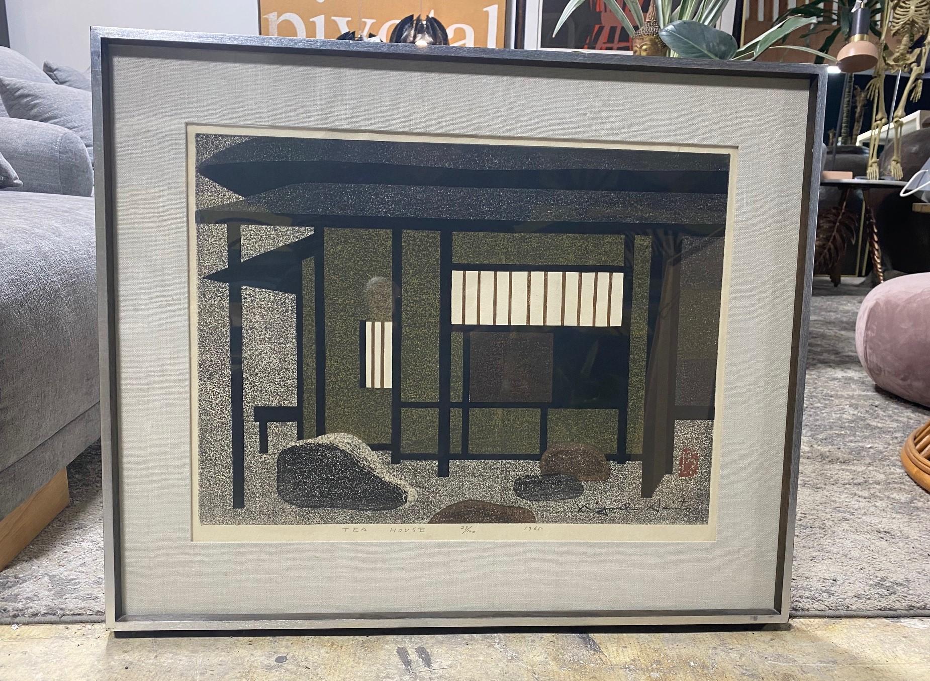 A beautifully designed and composed woodblock print by famed Japanese printmaker Kiyoshi Saito. Many consider Saito to be one of the most important, if not the most important, contemporary Japanese printmakers of the 20th century. This print, which