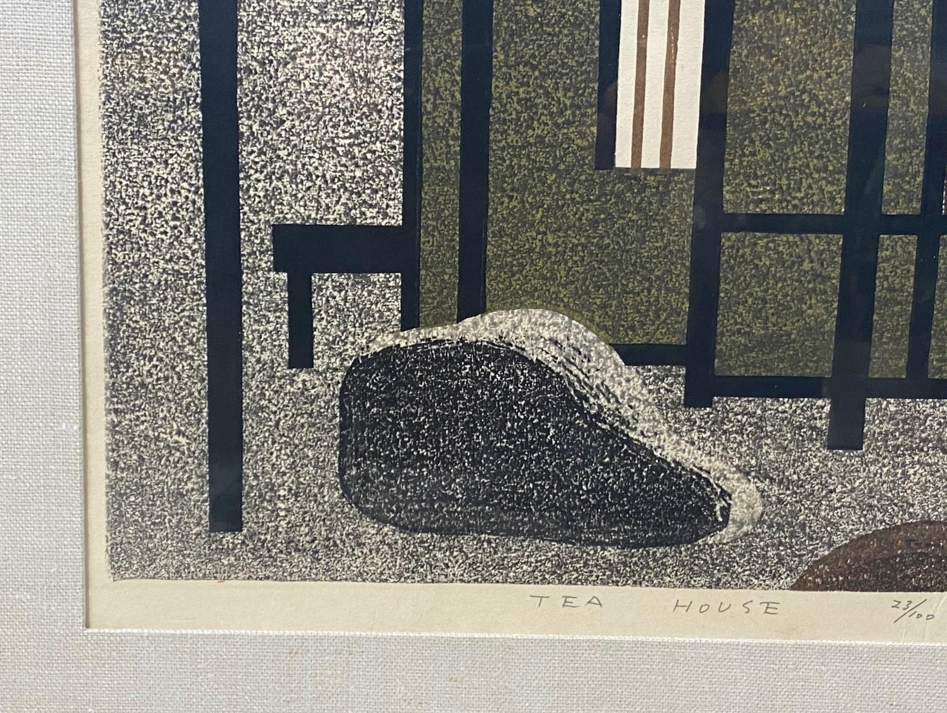 Kiyoshi Saito firma l'edizione limitata della stampa su legno giapponese Tea House, 1965 in vendita 1