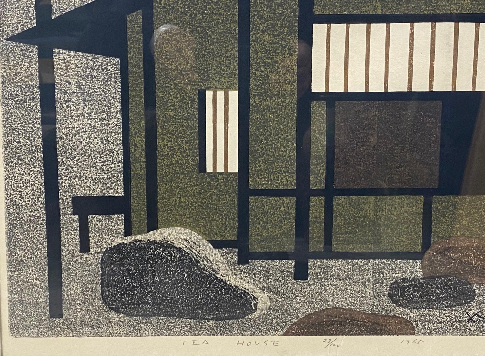 Kiyoshi Saito firma l'edizione limitata della stampa su legno giapponese Tea House, 1965 in vendita 2