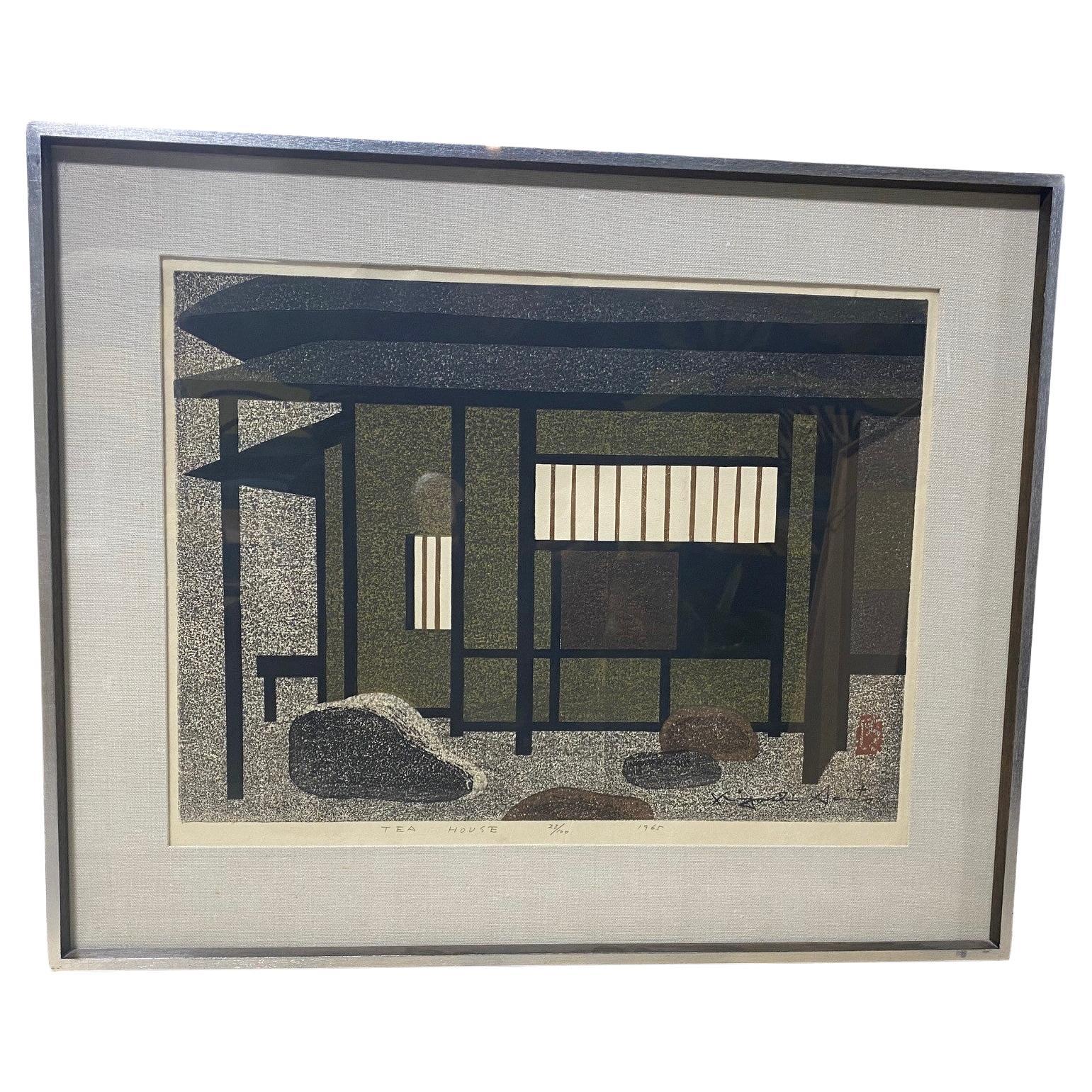 Kiyoshi Saito Signed Limited Edition Japanese Woodblock Print Tea House, 1965