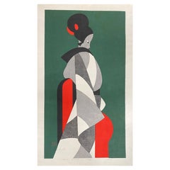 Kiyoshi Saito, signierte limitierte Auflage, dreifacher Oban-Japanischer Druck, Puppe mit japanischem Druck, Awaji