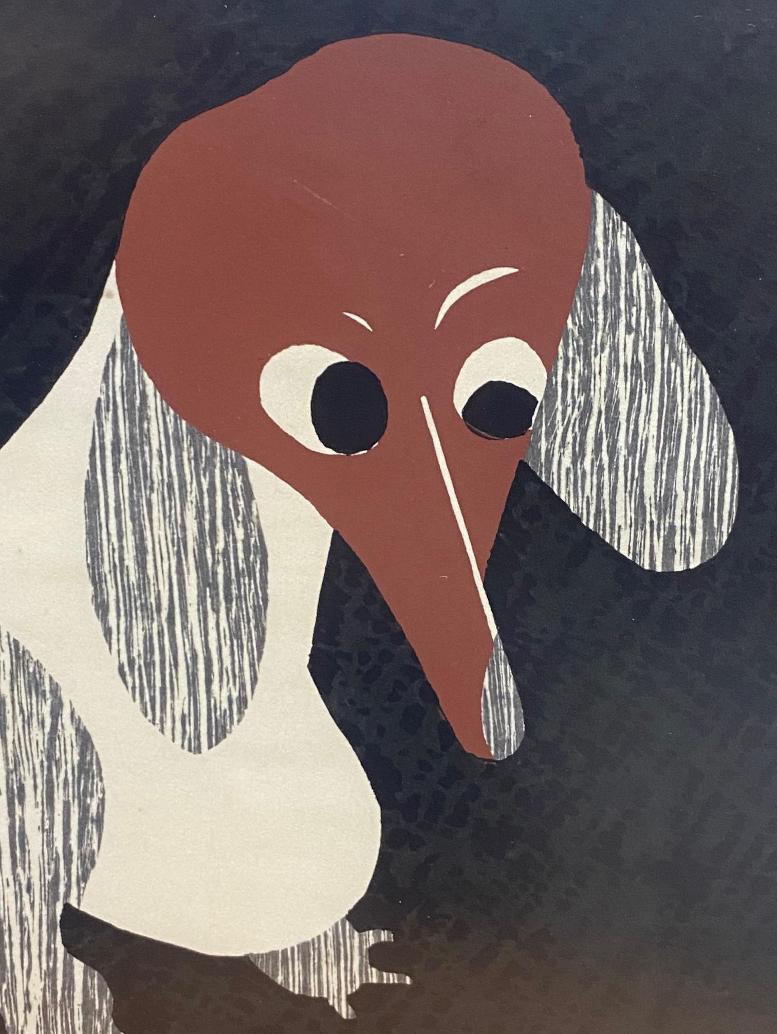 Mid-20th Century Kiyoshi Saito Signed & Sealed Japanese Woodblock Print Dachshund (B) Dog Sitting For Sale