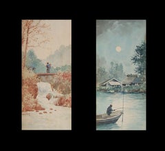Kiyoshi Shimizu, 'Day & Night', Pair of Watercolor Paintings, U.S.a., C.1925
