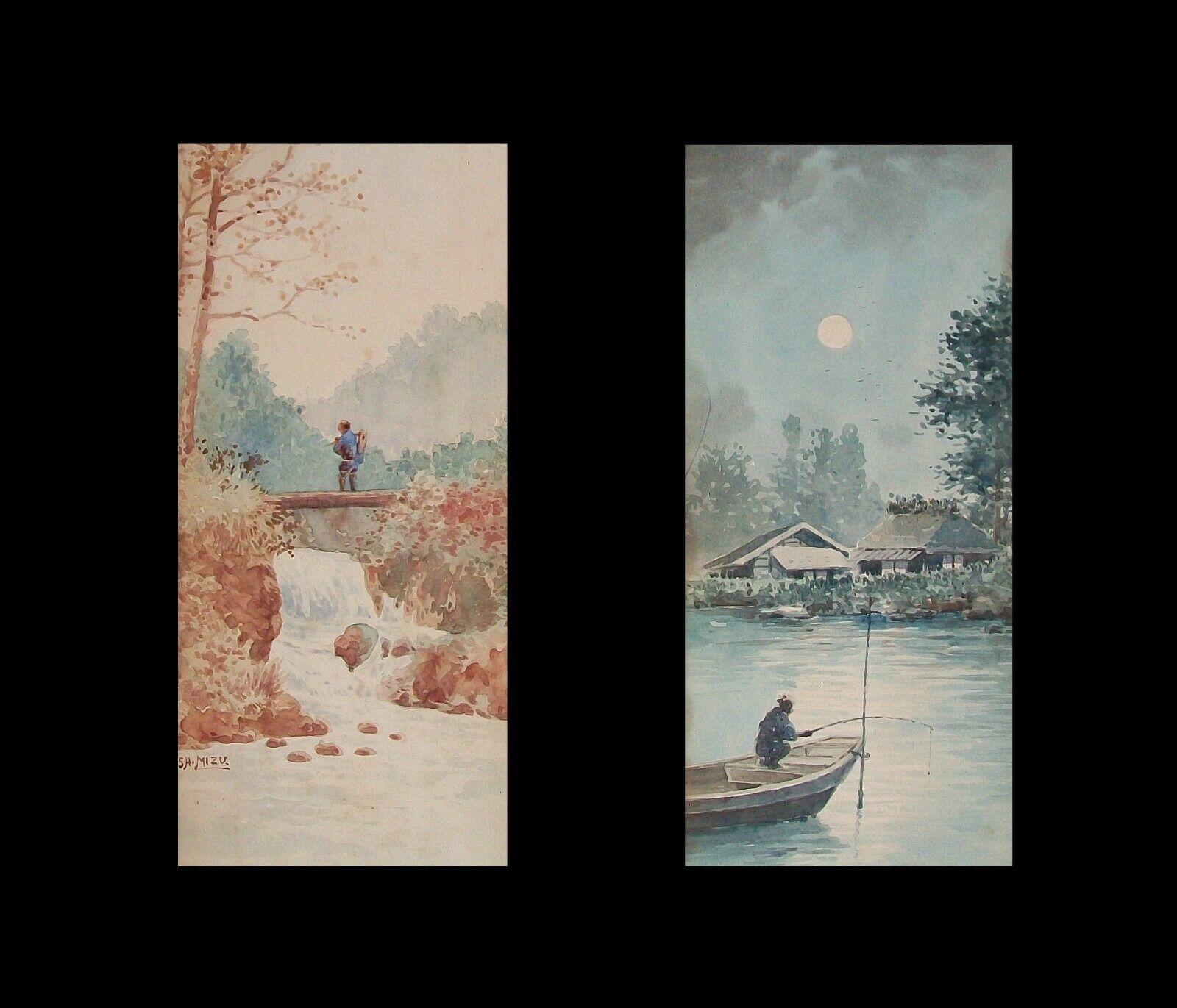 American Kiyoshi Shimizu, 'Day & Night', Pair of Watercolor Paintings, U.S.a., C.1925 For Sale