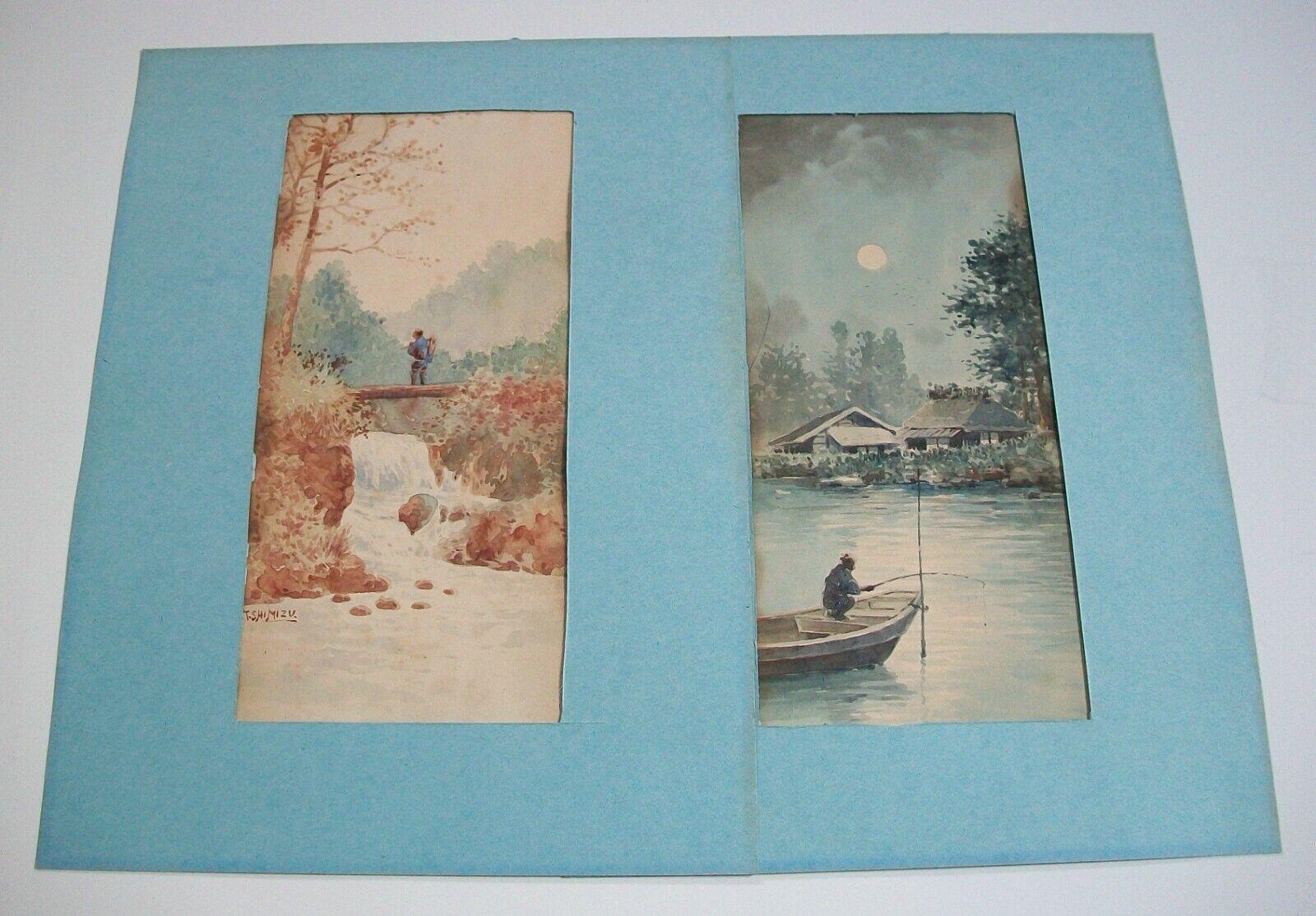 Kiyoshi Shimizu, 'Day & Night', Pair of Watercolor Paintings, U.S.a., C.1925 In Good Condition For Sale In Chatham, ON