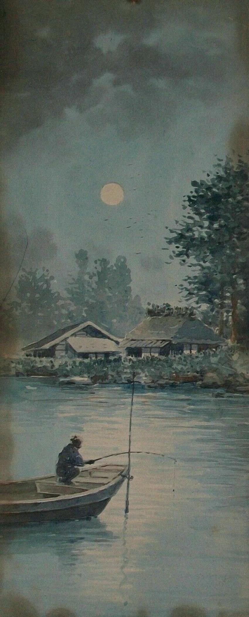 Kiyoshi Shimizu, 'Day & Night', Pair of Watercolor Paintings, U.S.a., C.1925 For Sale 1