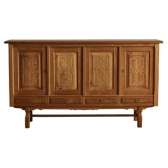 Kjaernulf Carved Oak Wood Sideboard Kjaernulf Carved Oak Wood Sideboard