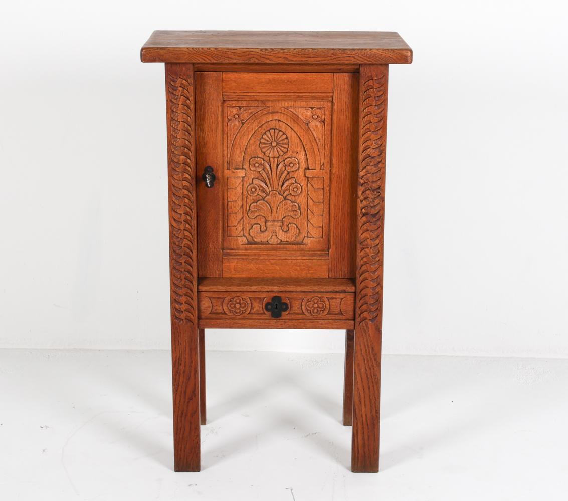 Kjaernulf Style Brutalist Danish Oak Carved Cabinet, Circa 1970's In Good Condition For Sale In Norwalk, CT