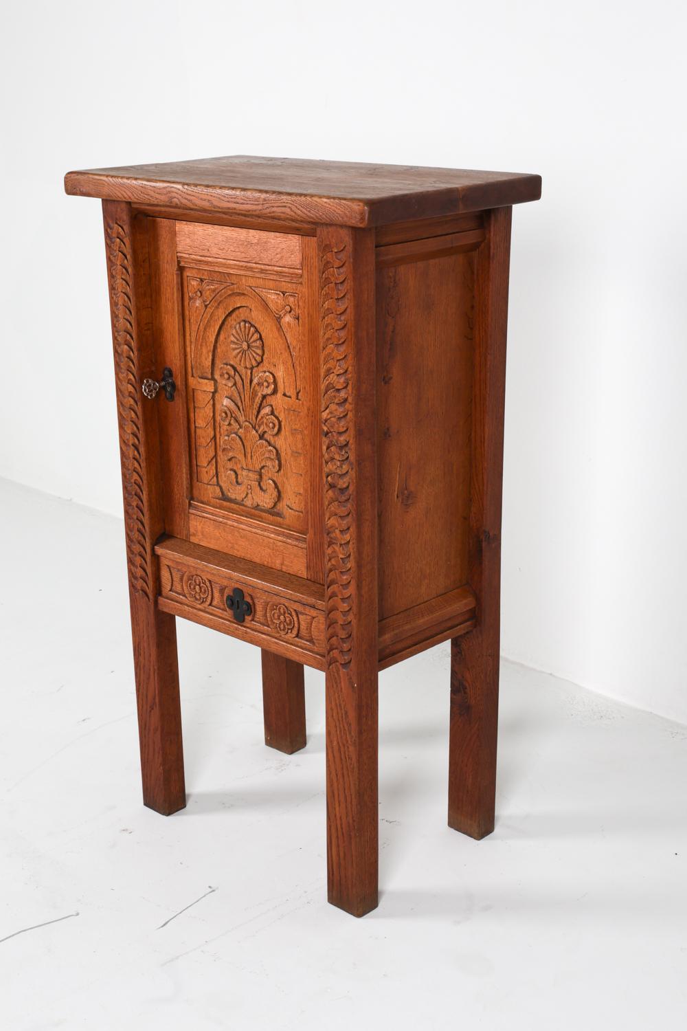 20th Century Kjaernulf Style Brutalist Danish Oak Carved Cabinet, Circa 1970's For Sale