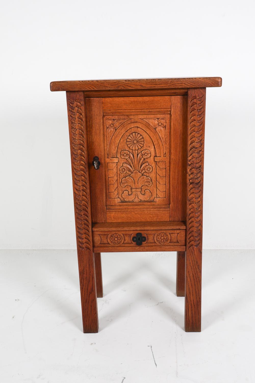 Iron Kjaernulf Style Brutalist Danish Oak Carved Cabinet, Circa 1970's For Sale