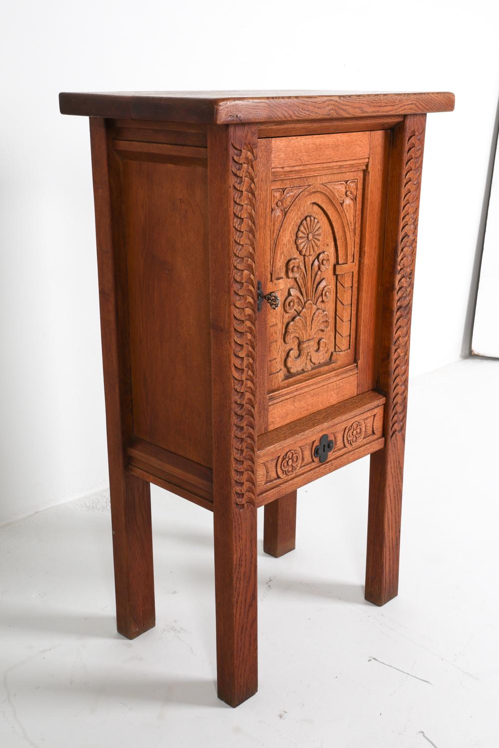 Kjaernulf Style Brutalist Danish Oak Carved Cabinet, Circa 1970's For Sale 1