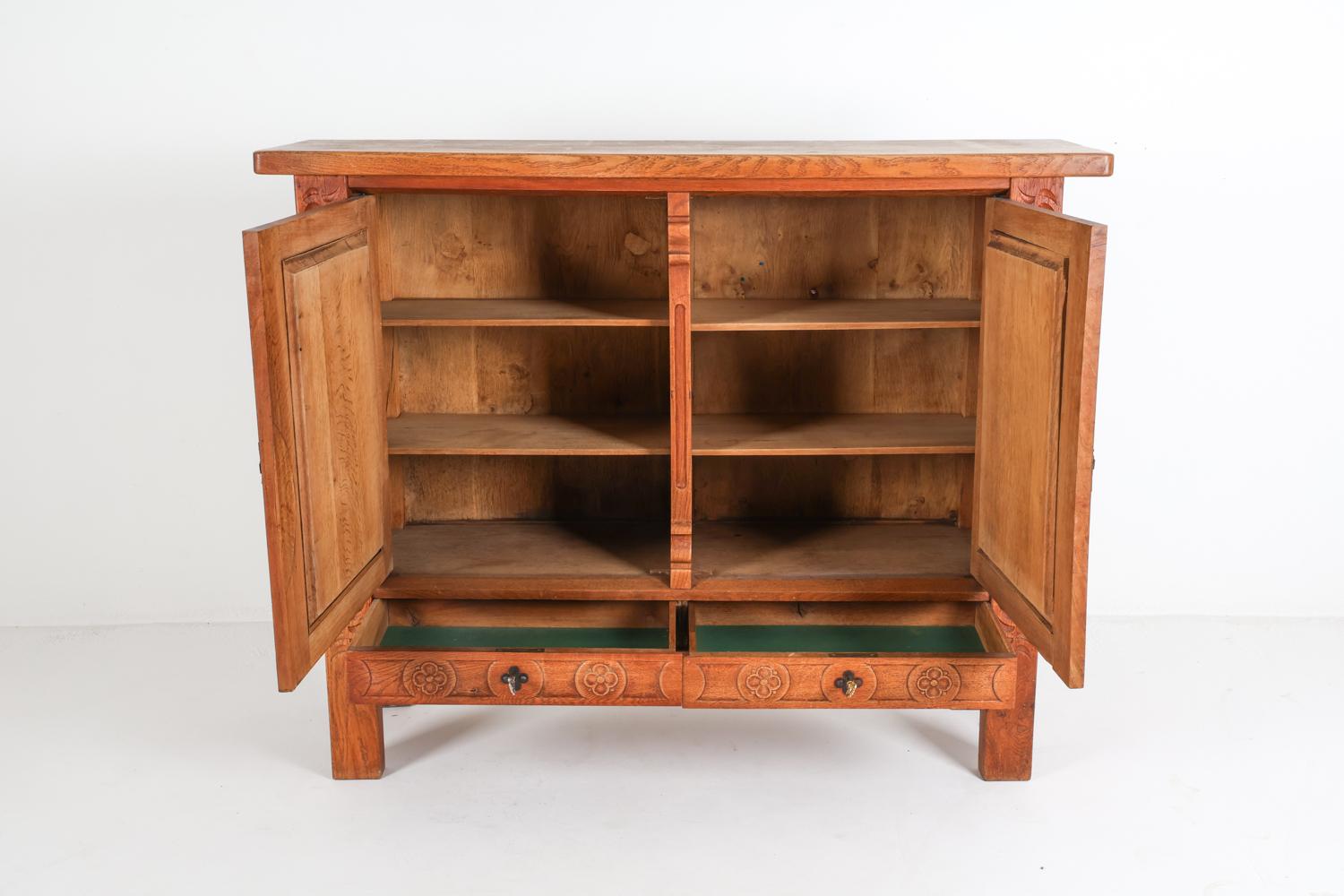 Kjaernulf Style Brutalist Danish Oak Sideboard Cabinet, Circa 1970's For Sale 8