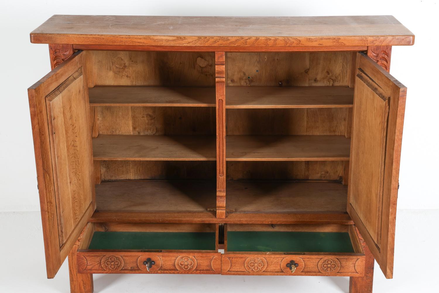 Kjaernulf Style Brutalist Danish Oak Sideboard Cabinet, Circa 1970's For Sale 9