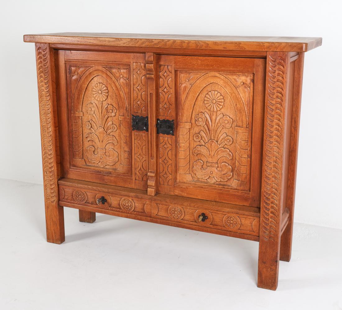 20th Century Kjaernulf Style Brutalist Danish Oak Sideboard Cabinet, Circa 1970's For Sale