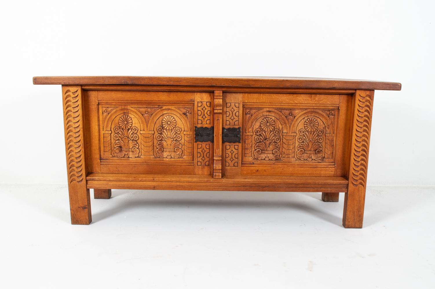 20th Century Kjaernulf Style Brutalist Danish Oak Sideboard, Circa 1970's For Sale