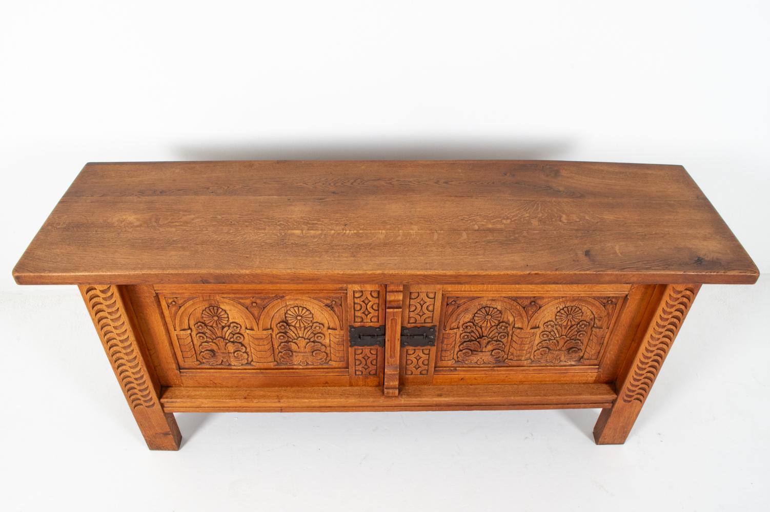 Kjaernulf Style Brutalist Danish Oak Sideboard, Circa 1970's For Sale 1