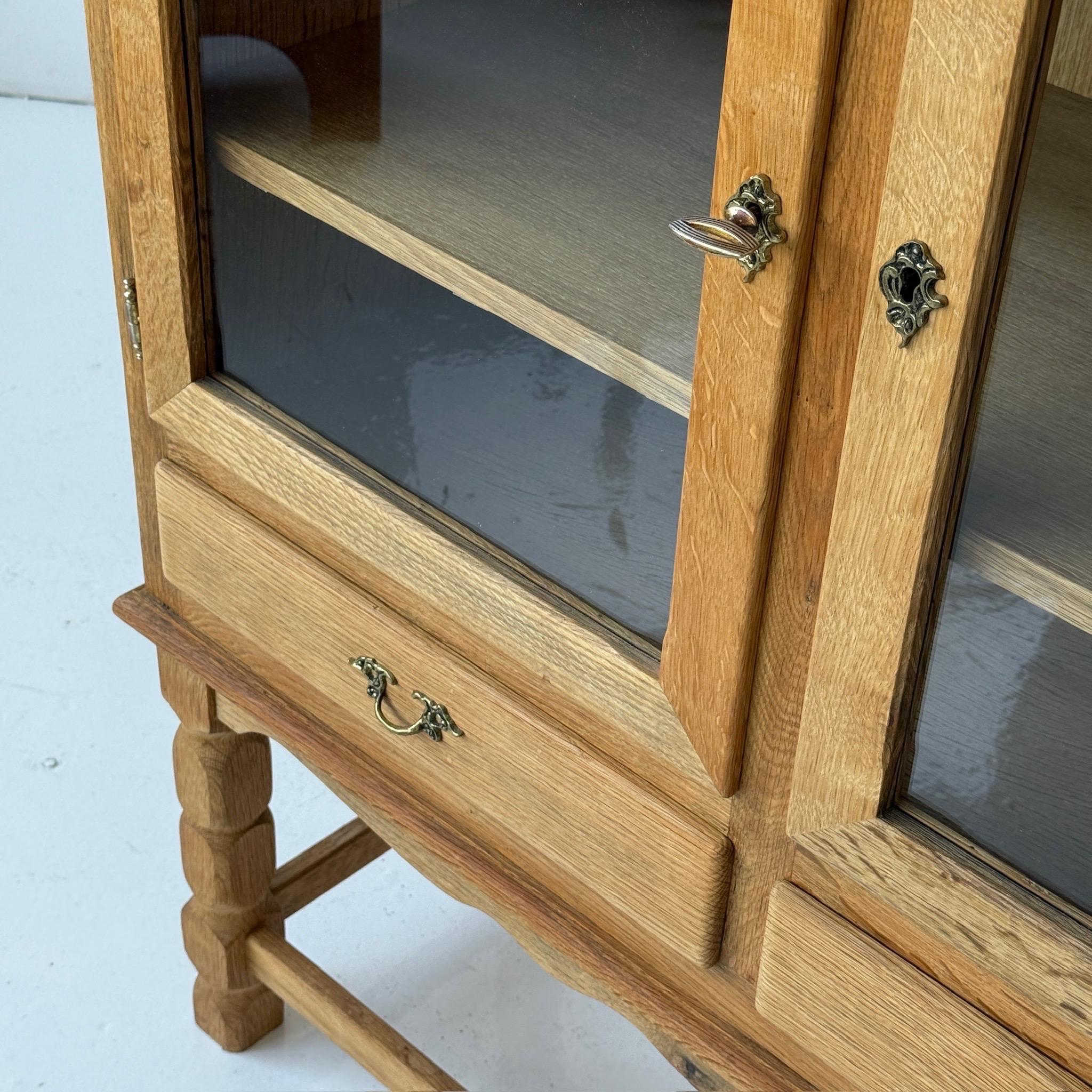 Danish Kjaernulf Style Carved Oak Cabinet For Sale
