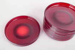 Kjell Blomberg for Gullaskruf. Six “Vineta” plates in ruby-red art glass. 1960s