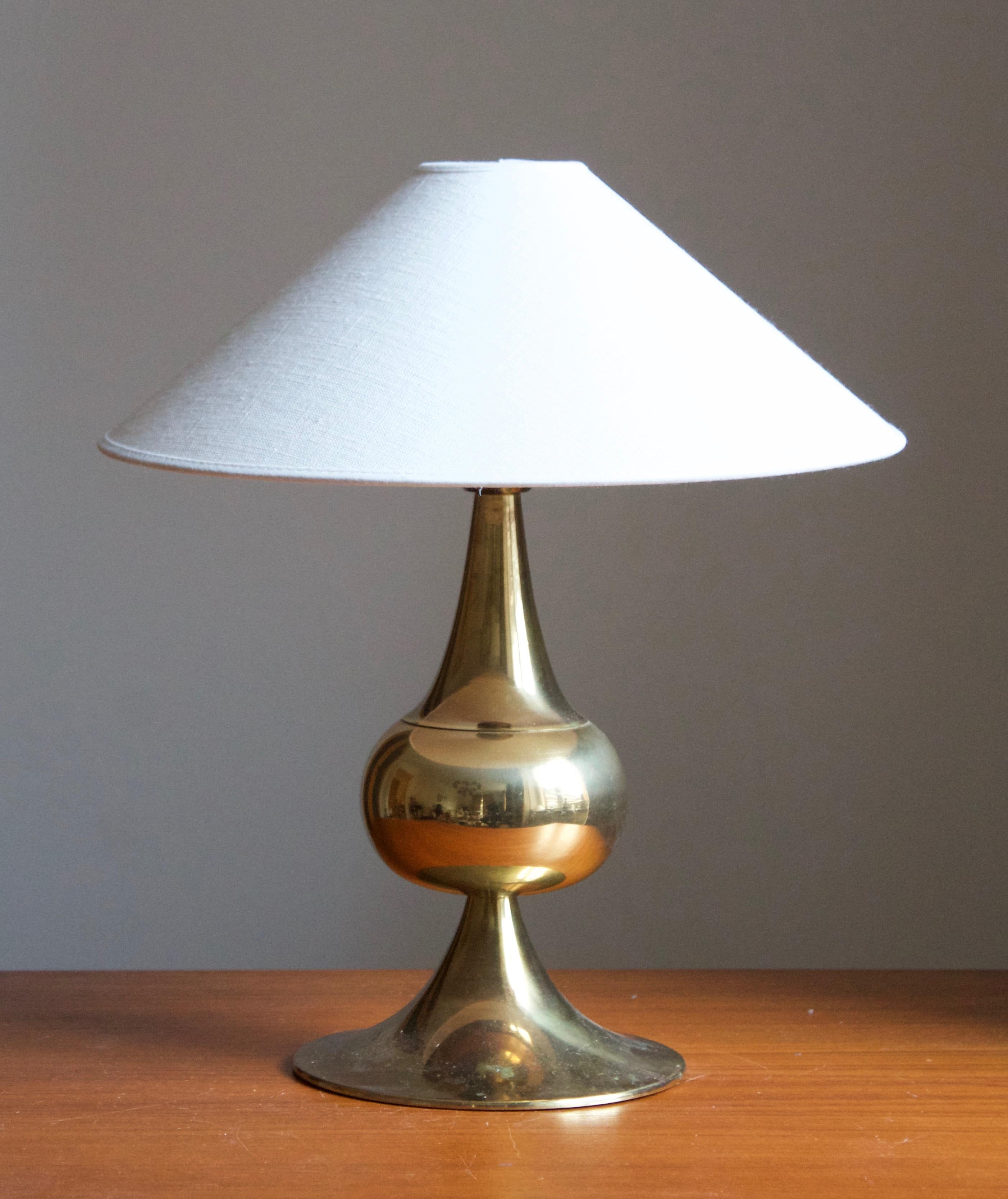 A table lamp, designed by Kjell Blomberg and produced by Örsjö Belysning, Sweden, 1970s. Labeled

Sold without lampshades. Stated dimensions exclude lampshade.

Other designers of the period include Hans Agne Jakobsson, Paavo Tynell, Josef